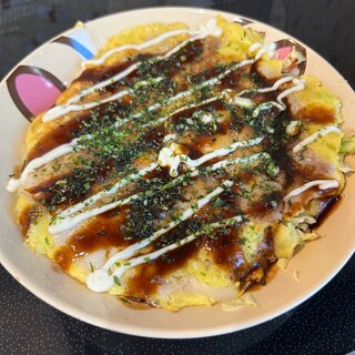 ピーマンと豚キャベツのお好み焼き